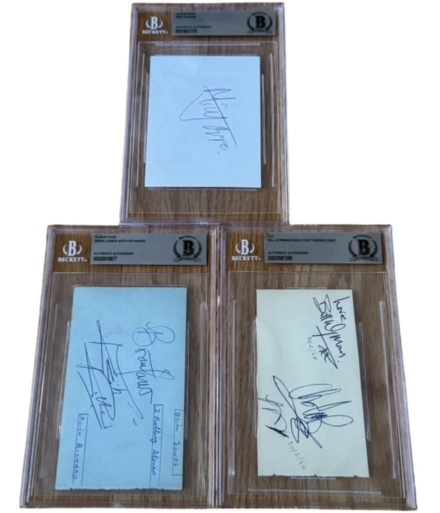 The Rolling Stones Fully Group Signed Set of (3) Album Pages (5 Sigs) (Beckett Encapsulated) - 5