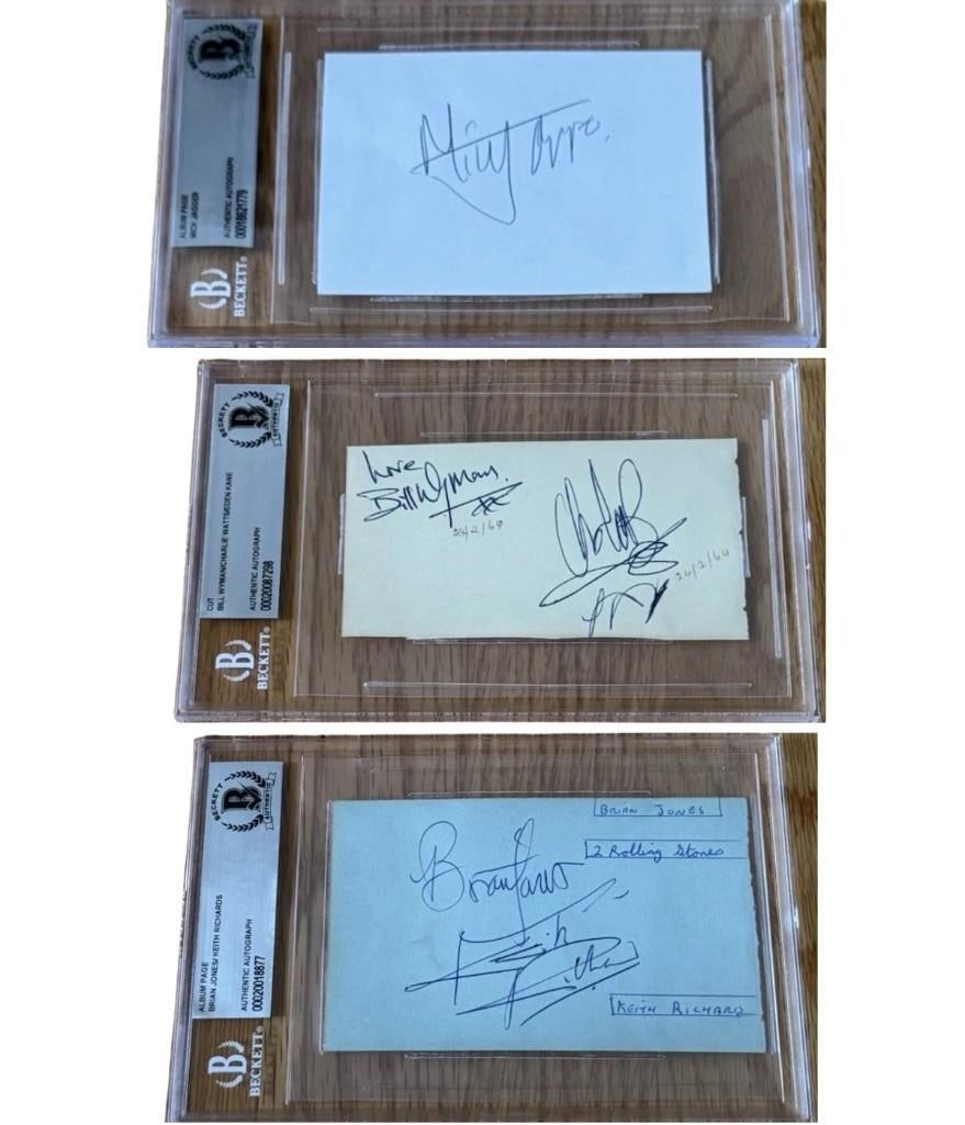 The Rolling Stones Fully Group Signed Set of (3) Album Pages (5 Sigs) (Beckett Encapsulated) - 6