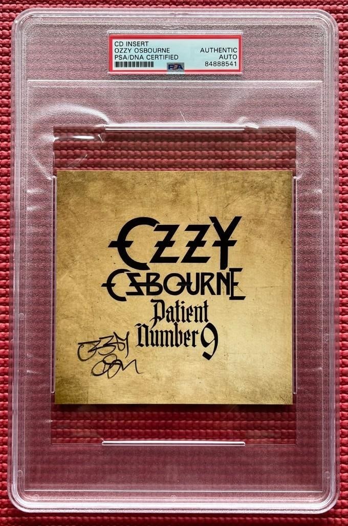 Black Sabbath: Ozzy Osbourne Signed "Patient Number 9" CD Booklet (PSA/DNA Encapsulated): "Patient Number 9" CD booklet signed in black felt tip marker by Black Sabbath front man Ozzy Osbourne. Measuring approximately 5" x 5" and in fine condition. Encapsulated and authenticated by