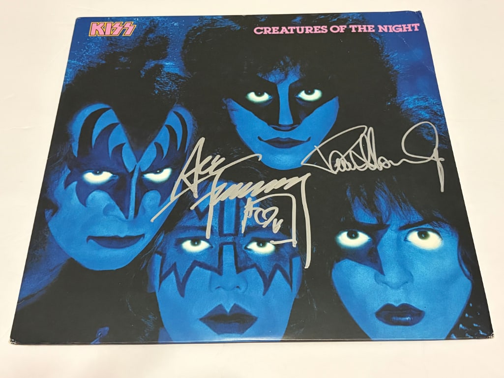 KISS: Paul Stanley & Ace Frehley Signed "Creatures of the Night" LP Album (2 Sigs): "Creatures of the Night" LP album signed on the cover in silver felt tip marker by KISS band members Paul Stanley and Ace Frehley. Measuring approximately 12" x 12" and in very good condition, with so