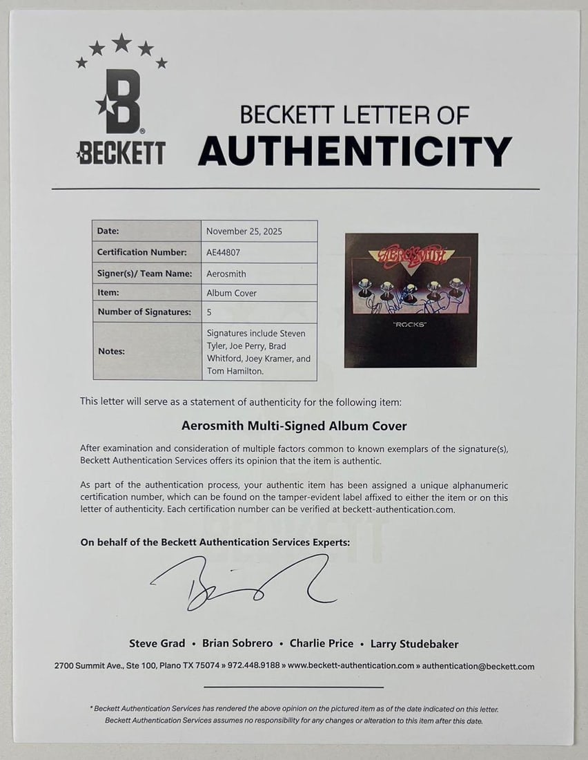 Aerosmith Fully Group Signed "Rocks" Album (5 Sigs) (Beckett Authentication) - 4