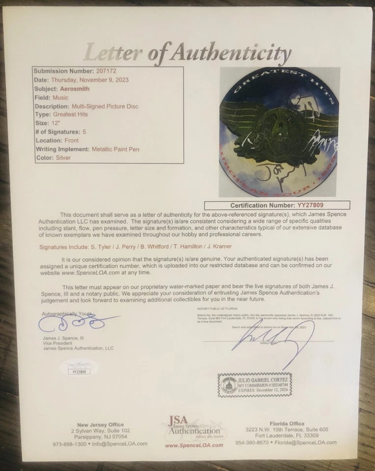 Aerosmith Fully Group Signed "Greatest Hits" Picture Disc (5 Sigs) (JSA Authentication) - 3