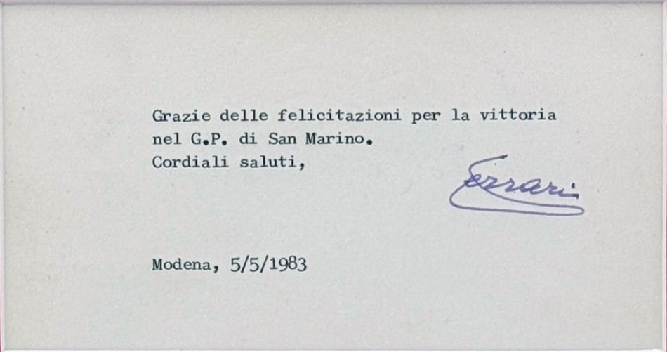 Enzo Ferrari Signed 1983 Letter & Envelope Framed Display (JSA) - 2