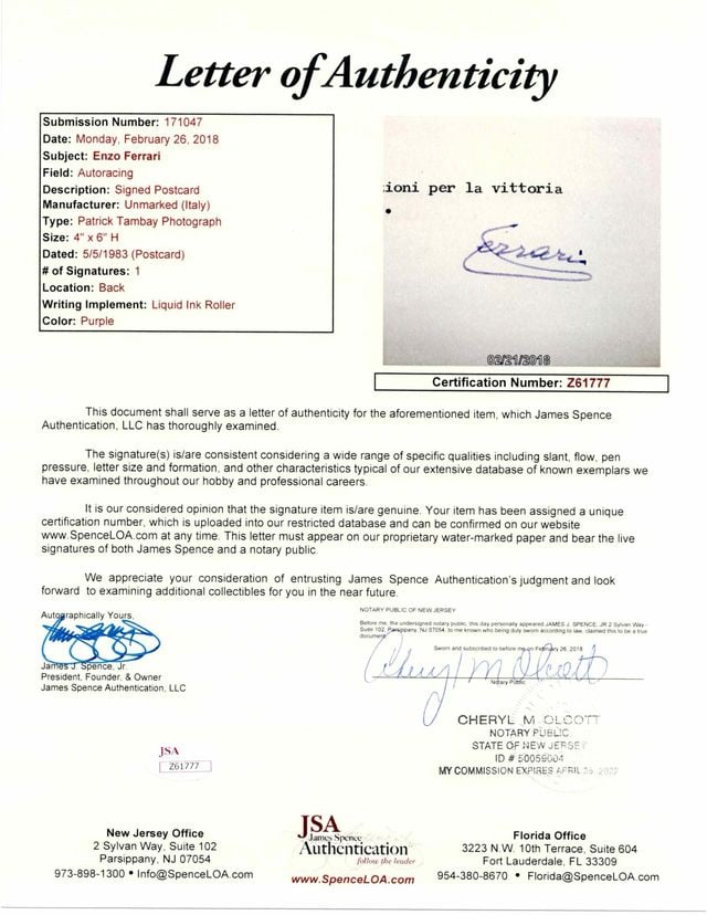 Enzo Ferrari Signed 1983 Letter & Envelope Framed Display (JSA) - 3
