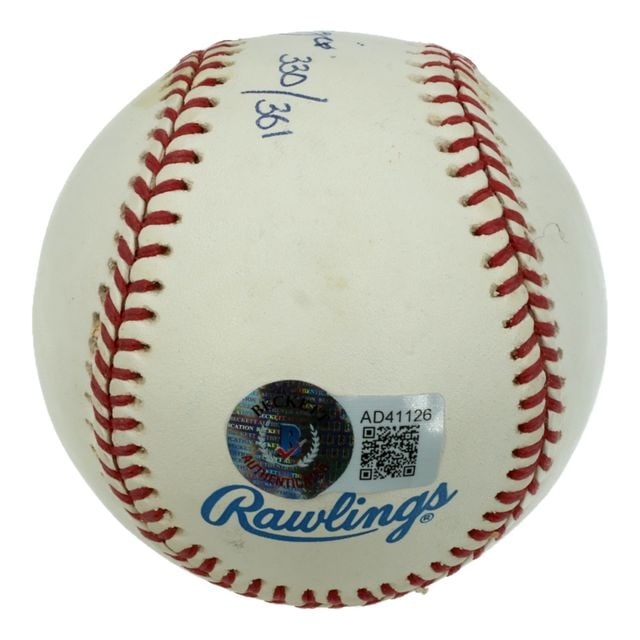 Joe DiMaggio Signed Rawlings Brand OMLB Baseball Custom Wooden Display (Beckett) - 4