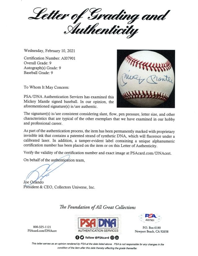 Mickey Mantle Signed Rawlings Brand OMLB Baseball (PSA/DNA Authentication) - 7