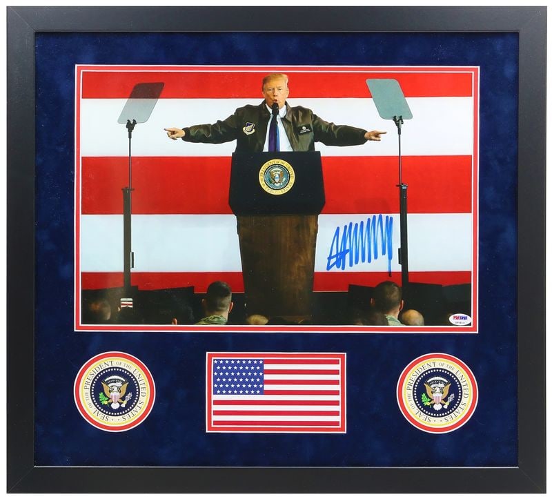 President Donald Trump Signed 21.5" x 24" Military Rally Framed Photo Display (PSA/DNA) (1 of 2)