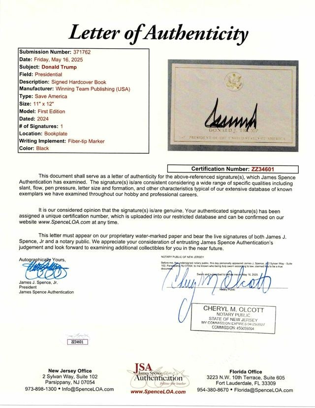 President Donald Trump Signed "Save America" 26" x 17" Framed Cut Display (JSA Authentication) - 4