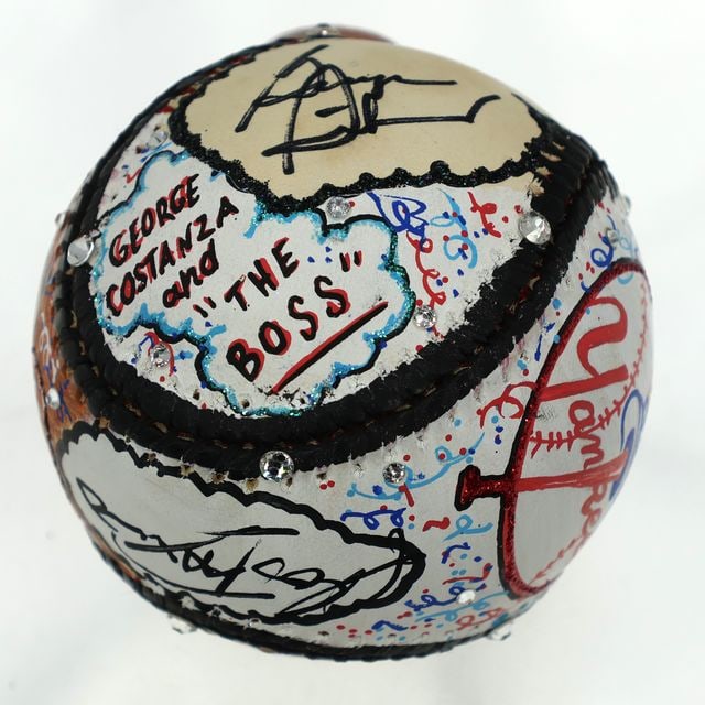 George Steinbrenner & Jason Alexander Signed Charles Fazzino Hand-Painted Baseball (JSA/Fanatics) - 2