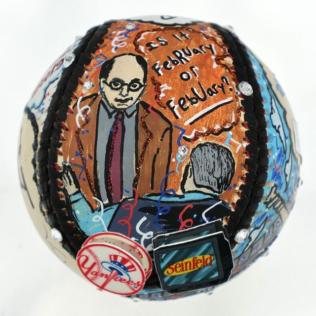 George Steinbrenner & Jason Alexander Signed Charles Fazzino Hand-Painted Baseball (JSA/Fanatics) - 3