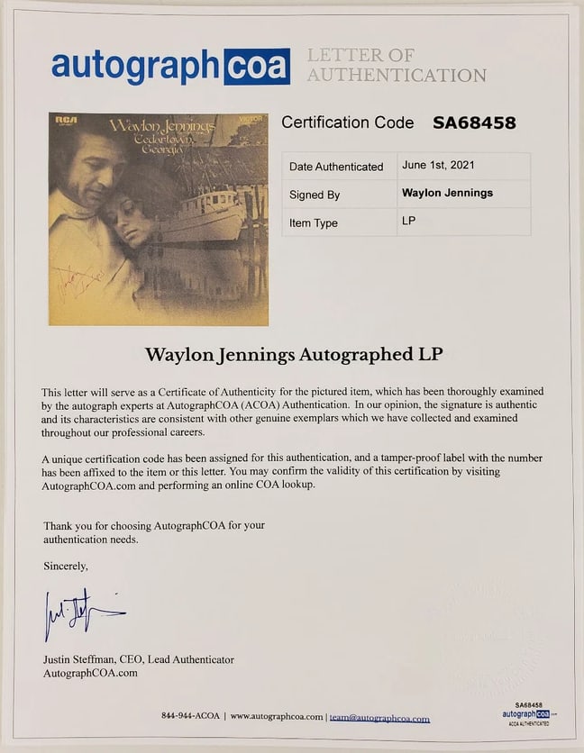 Waylon Jennings Signed "Cedartown Georgia" Album (ACOA Authentication) - 2