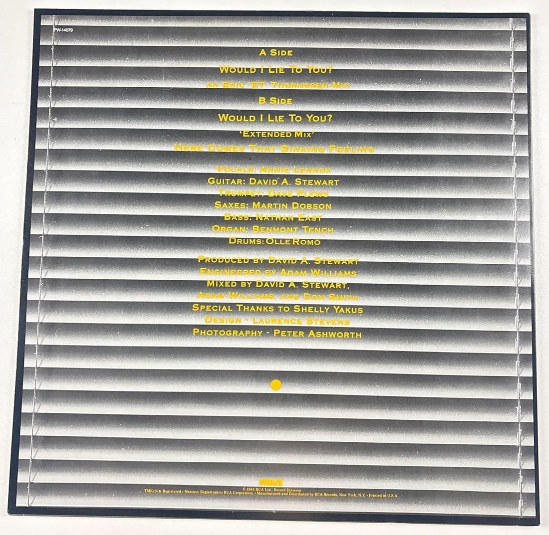 Eurythmics Fully Group Signed "Would I Lie to You?" Album (2 Sigs) (Beckett Authentication) - 2