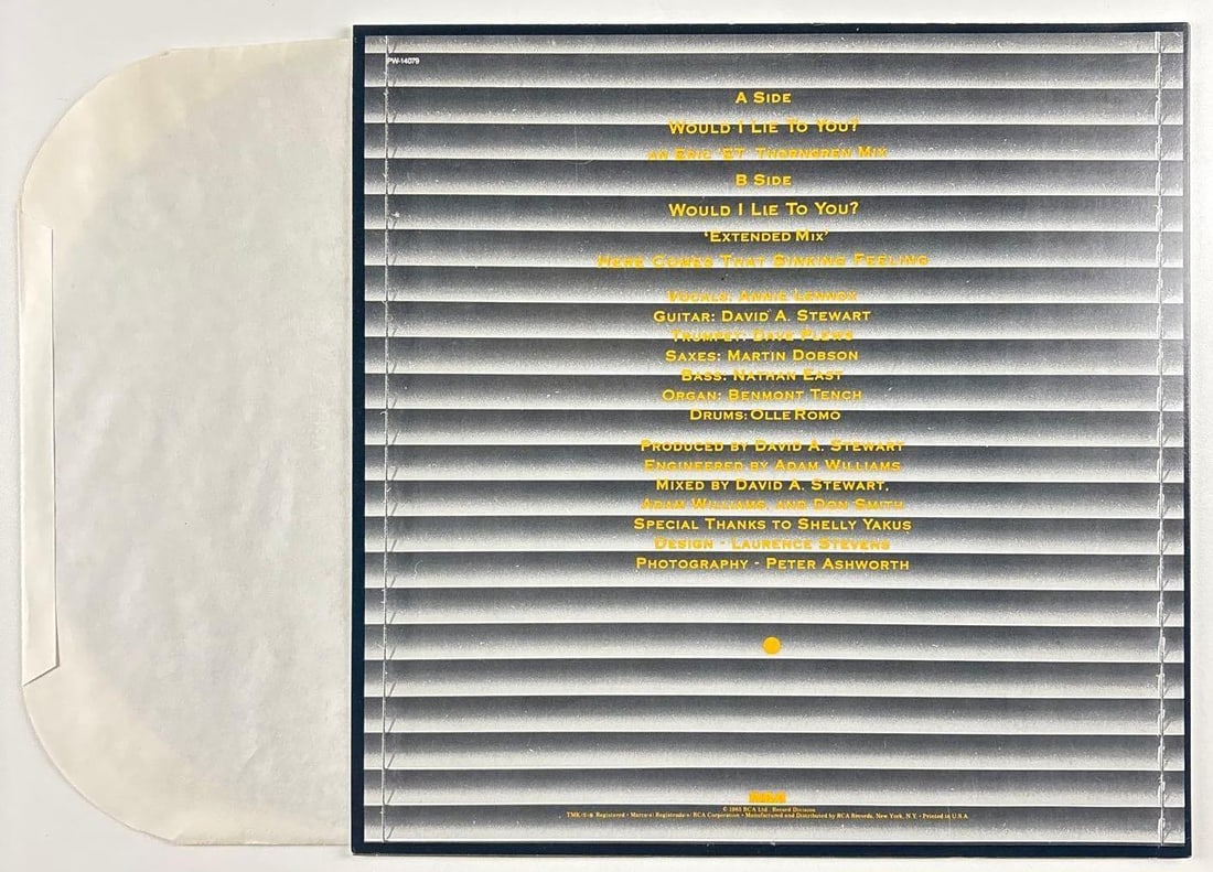 Eurythmics Fully Group Signed "Would I Lie to You?" Album (2 Sigs) (Beckett Authentication) - 3