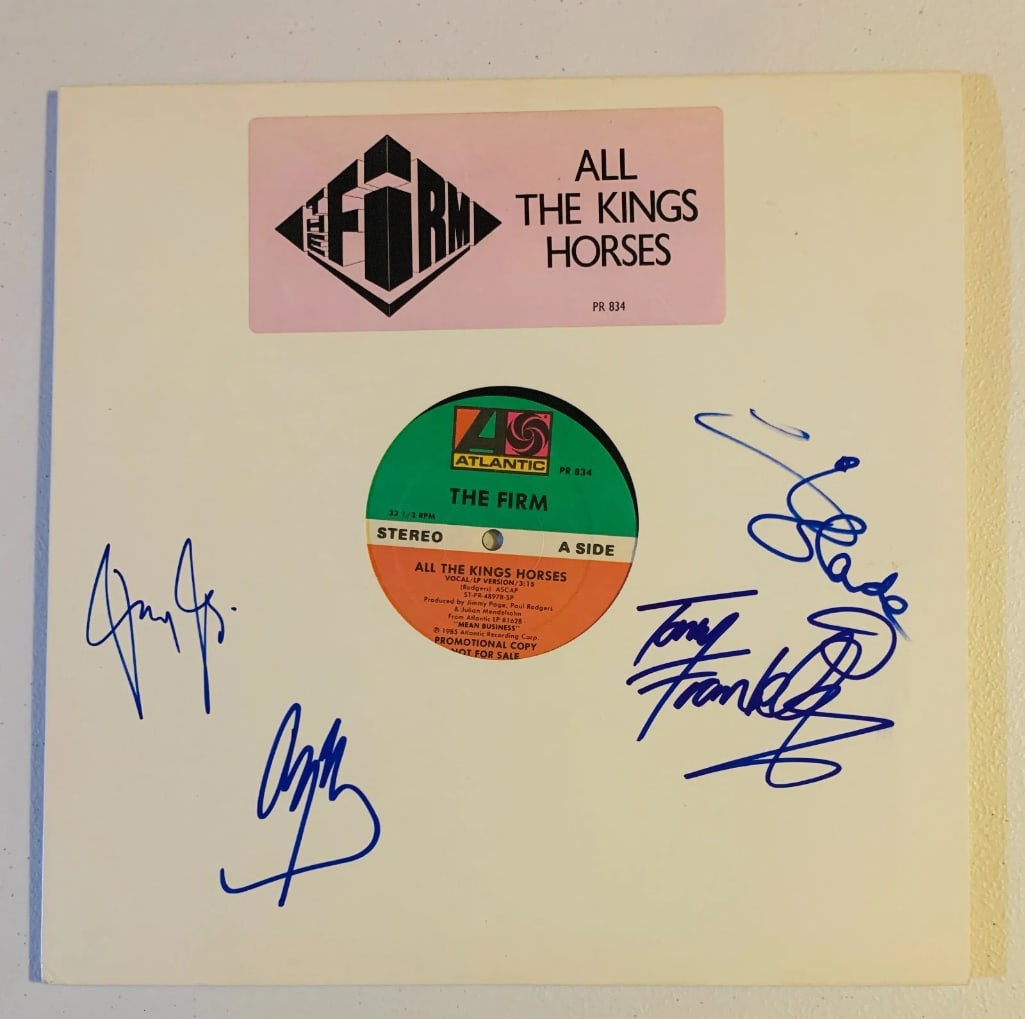 [Led Zeppelin] Jimmy Page & The Firm Group Signed "Kings Horses" LP Album (4 Sigs) (Beckett) (1 of 2)