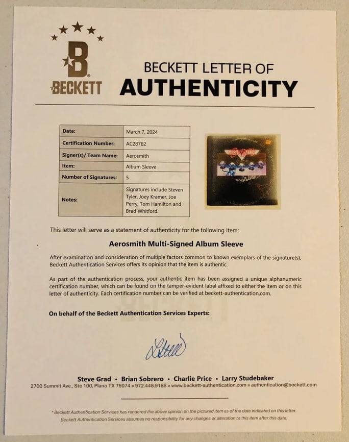 Aerosmith Fully Group Signed "Rocks" Album (5 Sigs) (Beckett Authentication) - 2