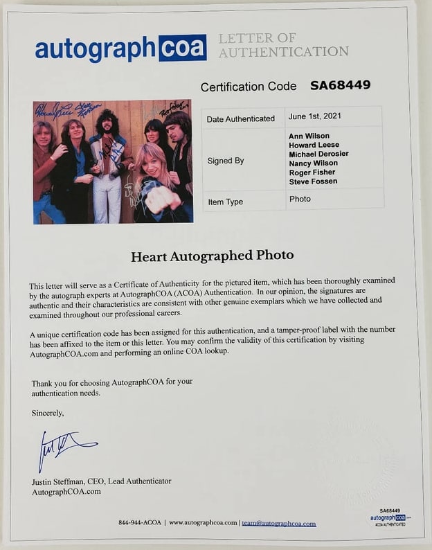 Heart Fully Group Signed 11" x 14" Photo (6 Sigs) (ACOA Authentication) - 2