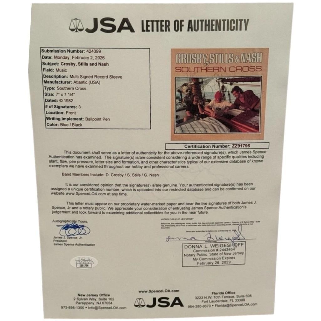 Crosby, Stills & Nash Fully Group Signed "Southern Cross" 45 (3 Sigs) (JSA Authentication) - 2