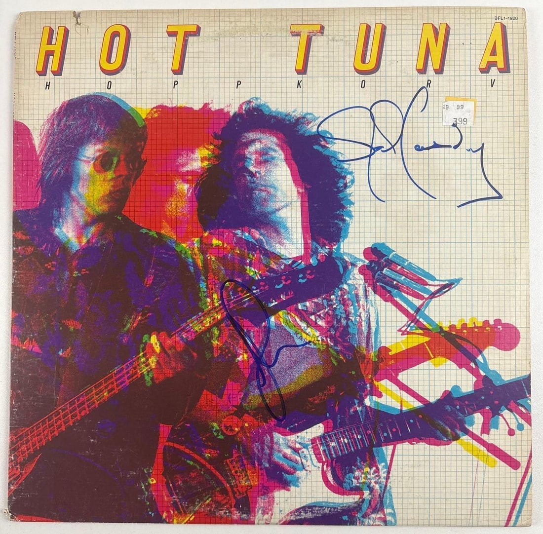 Hot Tuna: Jack Casady & Jorma Kaukonen Signed "Hoppkorv" Album (Beckett Authentication): "Hoppkorv" album signed on the cover in blue felt tip marker by Hot Tuna band members Jack Casady and Jorma Kaukonen. Measuring approximately 12" x 12" and in very good condition, with some signs of