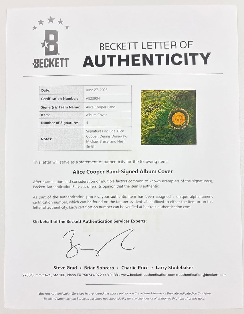 Alice Cooper Band Signed "Billion Dollar Babies" Album (4 Sigs) (Beckett Authentication) - 4