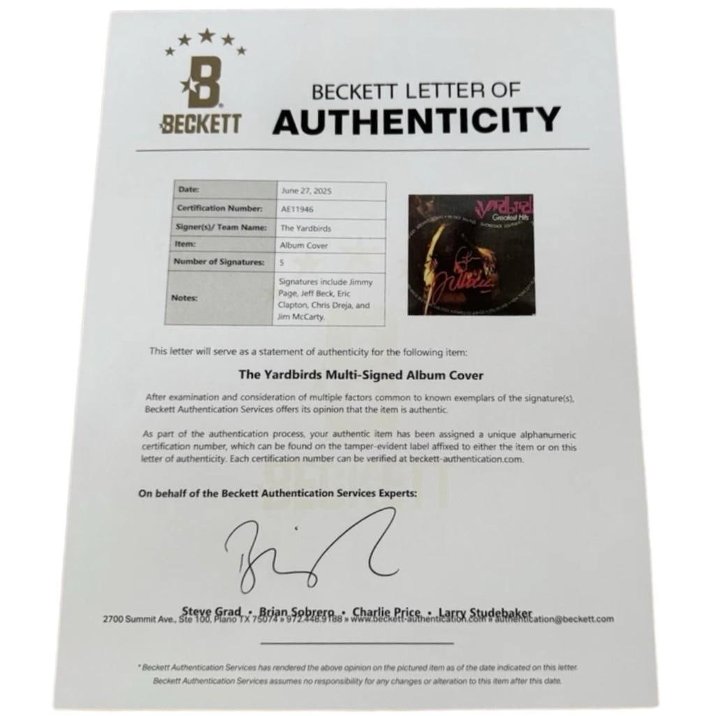 The Yardbirds Group Signed "The Yardbirds Greatest Hits" LP Album (5 Sigs) (Beckett Authentication) - 3