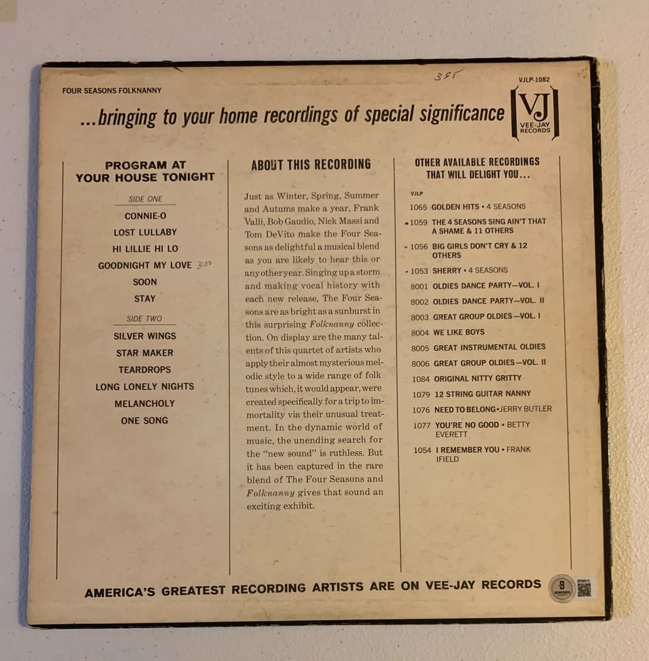 The Four Seasons: Frankie Valli & Bob Gaudio Signed "Stay" LP Album (2 Sigs) (Beckett) - 2
