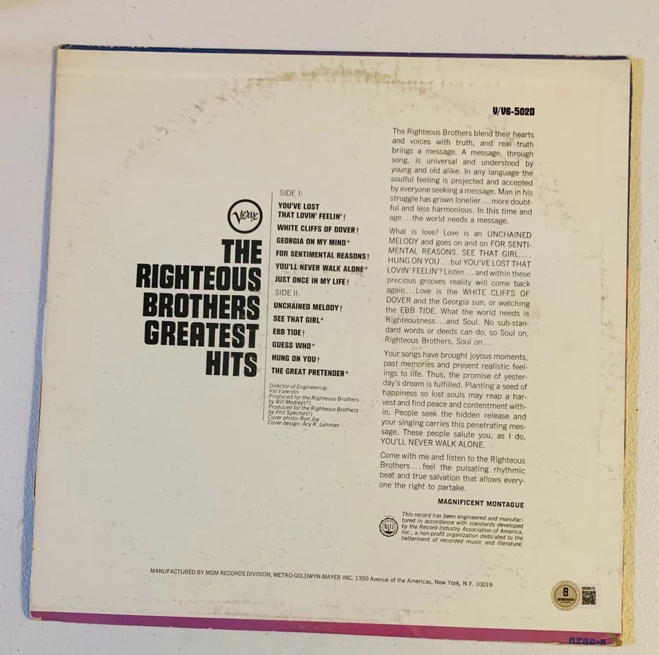 The Righteous Brothers Signed "Greatest Hits" LP Album (2 Sigs) (Beckett Authentication) - 2