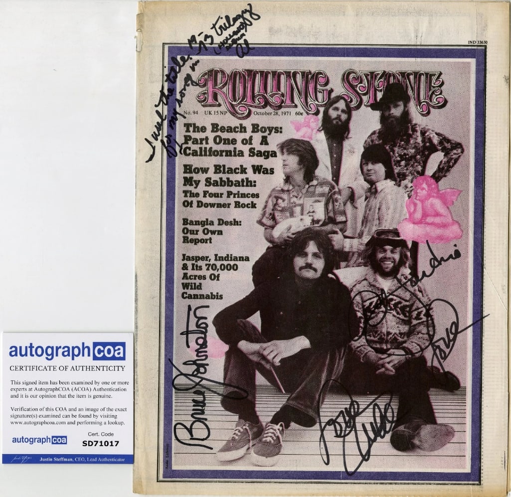 The Beach Boys Group Signed Rolling Stone Magazine Cover (3 Sigs) (ACOA Authentication) - 2