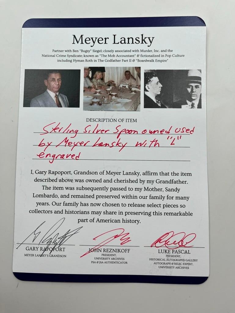 Meyer Lansky Personally-Owned Monogrammed "L" Spoon (Originating from Lansky's Grandson) - 4