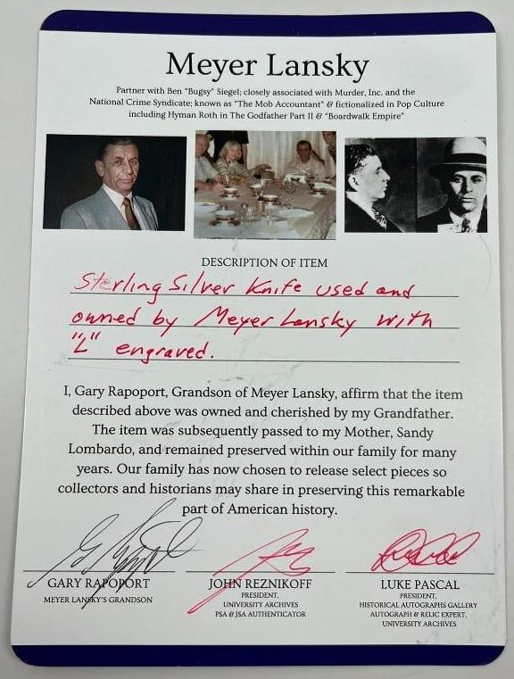 Meyer Lansky Personally-Owned and Used Monogrammed "L" Knife (Originating from Lansky's Grandson) - 5