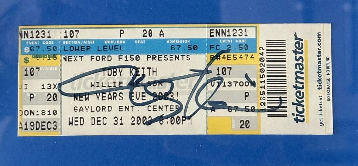 Toby Keith Signed 2003 2.5" x 5" Concert Ticket Framed Display (Third Party Guaranteed) - 2