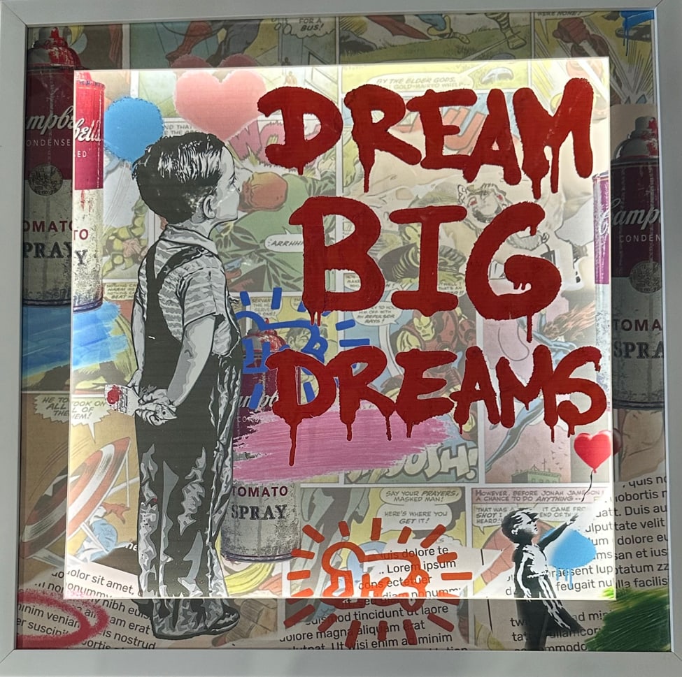 Banksy "Dream Big Dreams" Pop Art 26" x 26" Framed Display W/ LED Lighting - 2