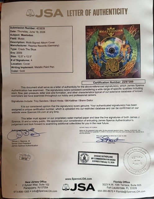 Mastodon Fully Group Signed "Crack the Skye" LP Album (4 Sigs) (JSA Authentication) - 4