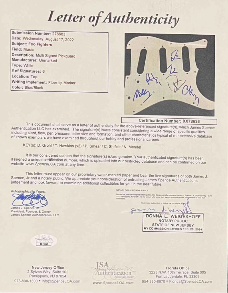 Foo Fighters Signed Custom “The Colour and the Shape” Fender-Style Guitar (5 Sigs) (JSA  - 4
