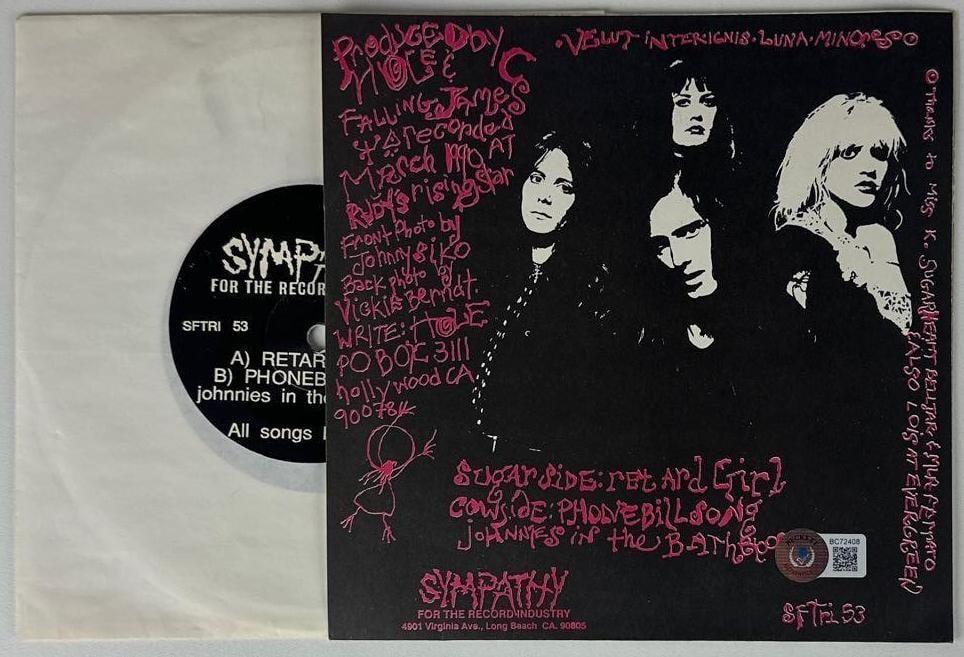 Hole: Courtney Love Signed "Retard Girl" 45 (Beckett Authentication) - 2