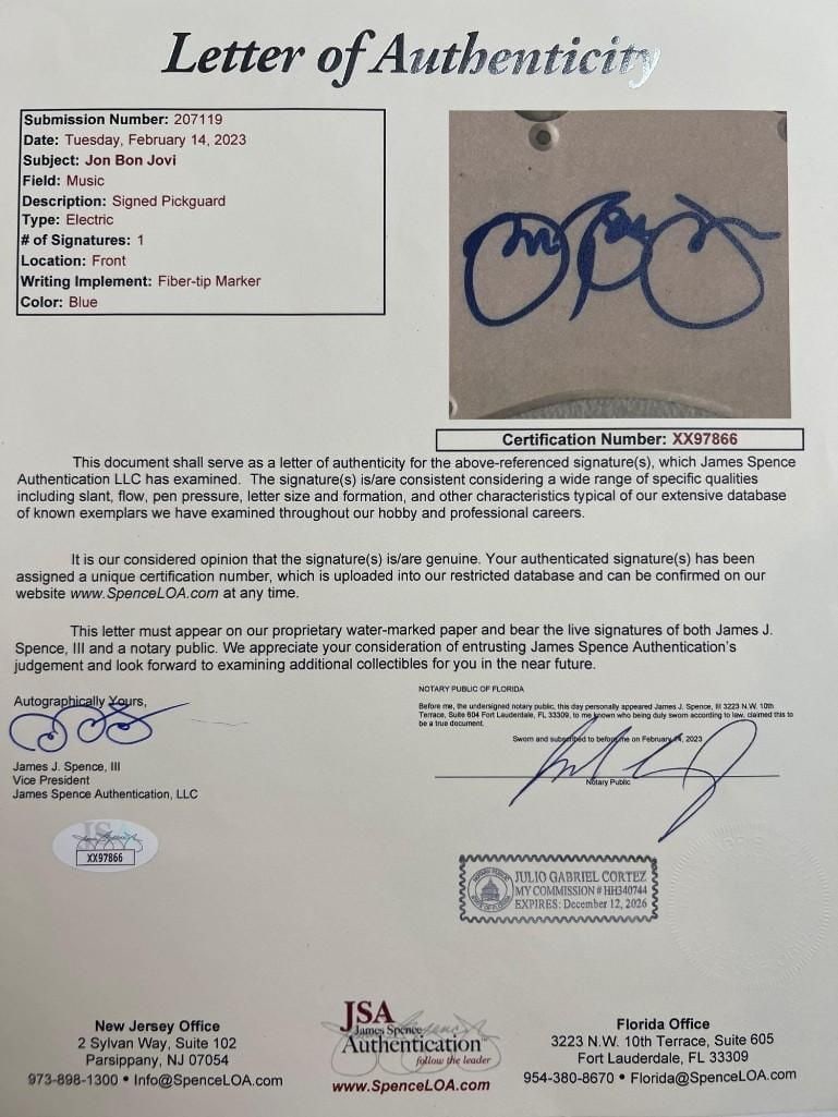 Jon Bon Jovi Signed Custom "Slippery When Wet" Graphics Electric Guitar (JSA & ACOA) - 3