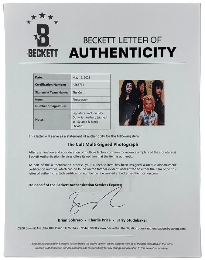 The Cult Group Signed 8” x 10” Promo Photo (3 Sigs) (Beckett Authentication) - 3