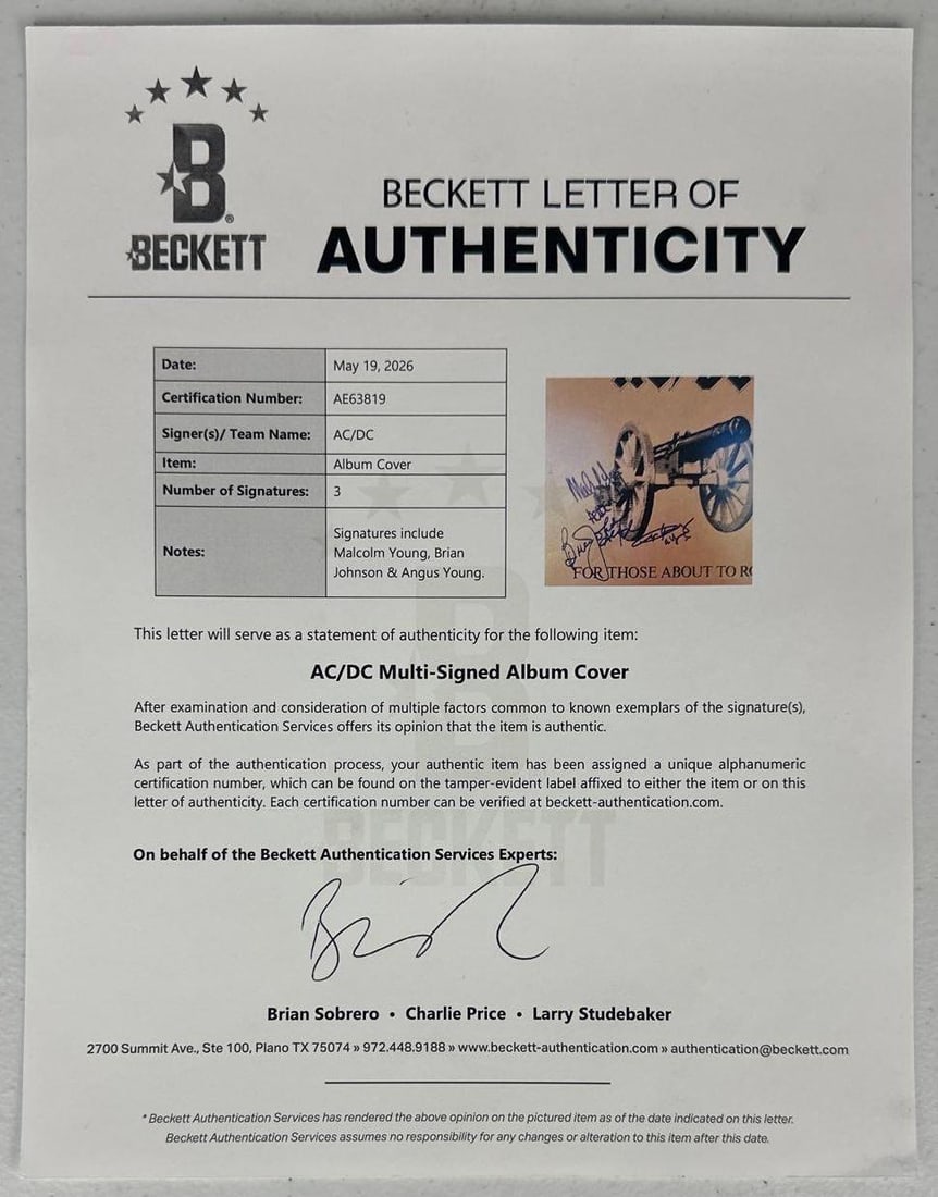 AC/DC Group Signed "For Those About to Rock" Album (3 Sigs) (Beckett Authentication) - 3