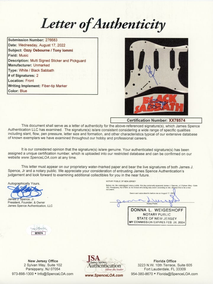 Black Sabbath: Ozzy Osbourne & Tony Iommi Signed “Paranoid” Guitar (JSA Authentication) - 4