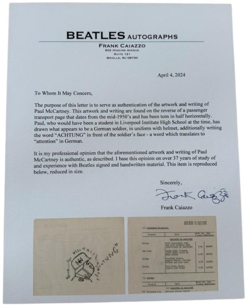Beatles: Paul McCartney Hand-Sketched Drawing of German Soldier (Caiazzo, JSA, Grad MINT 9) - 4