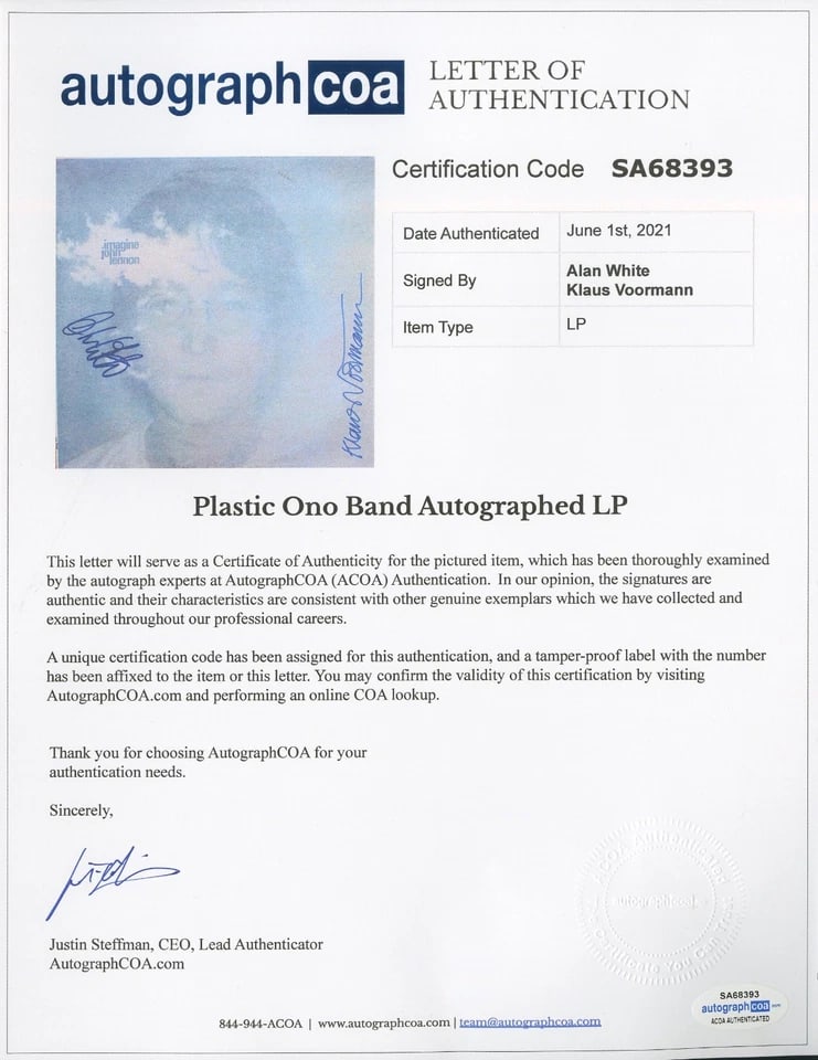 The Beatles: Alan White & Klaus Voormann Signed “Imagine” LP Album (2 Sigs) (ACOA Authen - 2