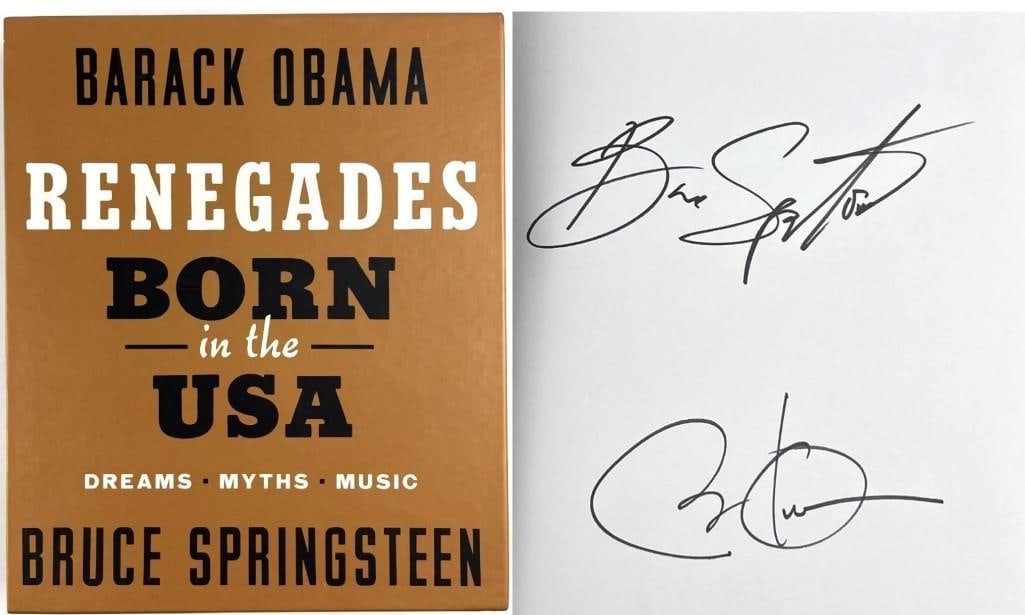 Bruce Springsteen & Barack Obama Signed "Renegades: Born in the USA" Book (Third Party): Color hardcover 11.75" x 9.75" "Renegades: Born in the USA" book signed on the inside front page in black felt tip marker by musician Bruce Springsteen and 44th President of the United States, Barack 