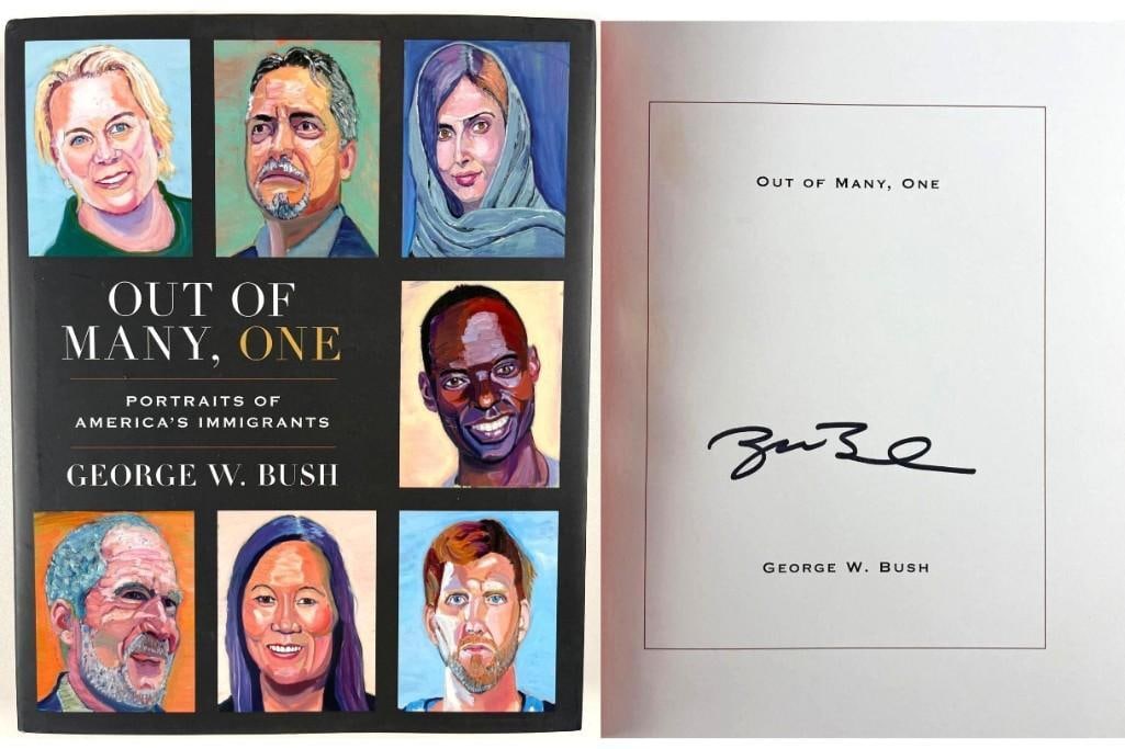George W. Bush Signed "Out of Many, One: A Portrait of America's Immigrants" Book (Third Party): Color hardcover 10.25" x 8.75" "Out of Many, One: A Portrait of America's Immigrants" book signed in the inside front page in black felt tip marker by 43rd President of the United States George W.