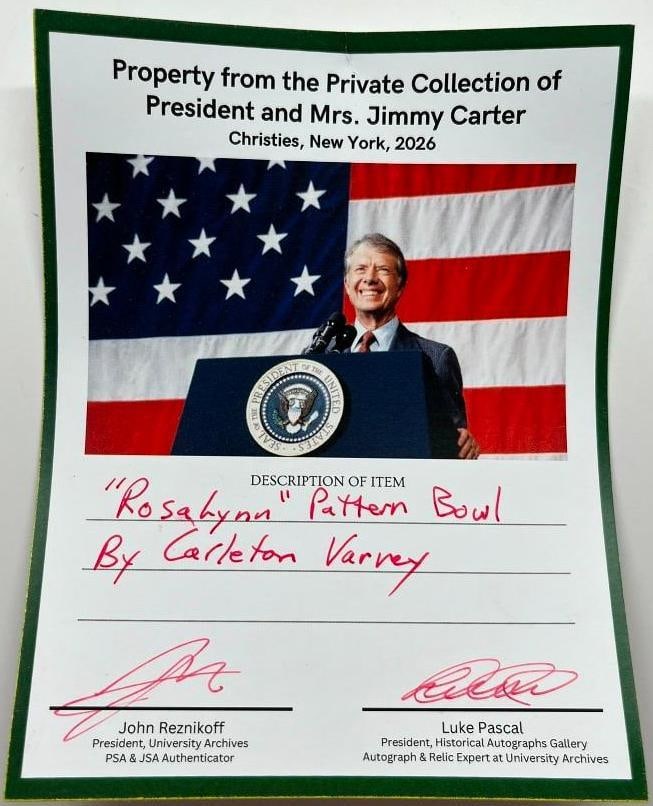 Jimmy & Rosalynn Carter Carleton Varney "Rosalynn" Pattern Bowl (Carter Estate) - 5