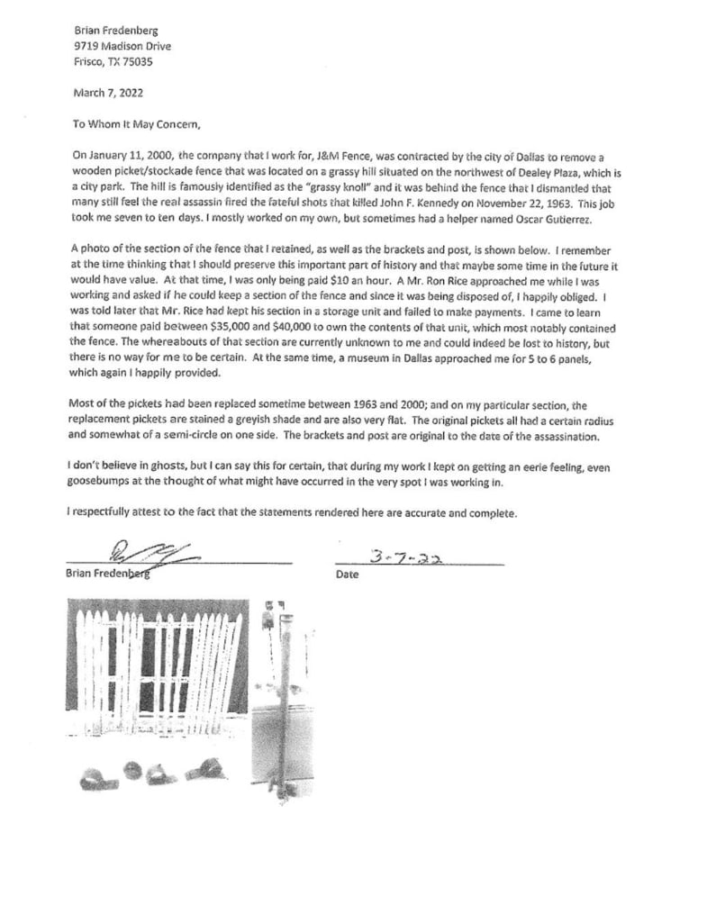 President JFK Assassination Grassy Knoll Fence Sample (CAG Encapsulated) - 4