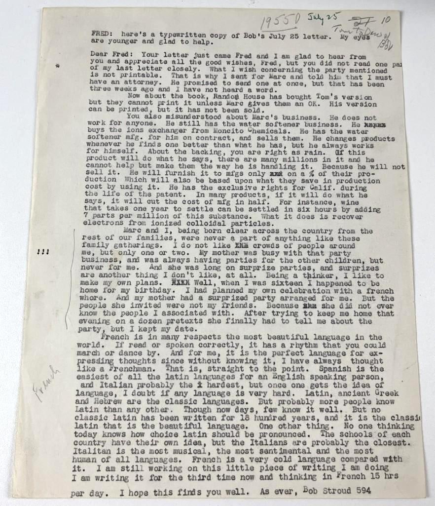 Robert Stroud "Birdman of Alcatraz" Signed 1955 Hand-Written Letter (Reznikoff Authentication) - 3