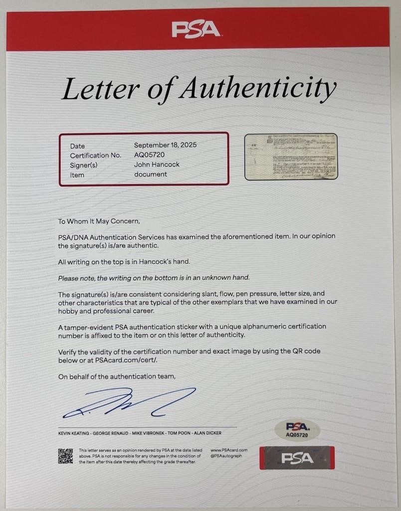 John Hancock 1770 Signed and Handwritten Boston Ship Receipt (PSA/DNA Authentication) - 3