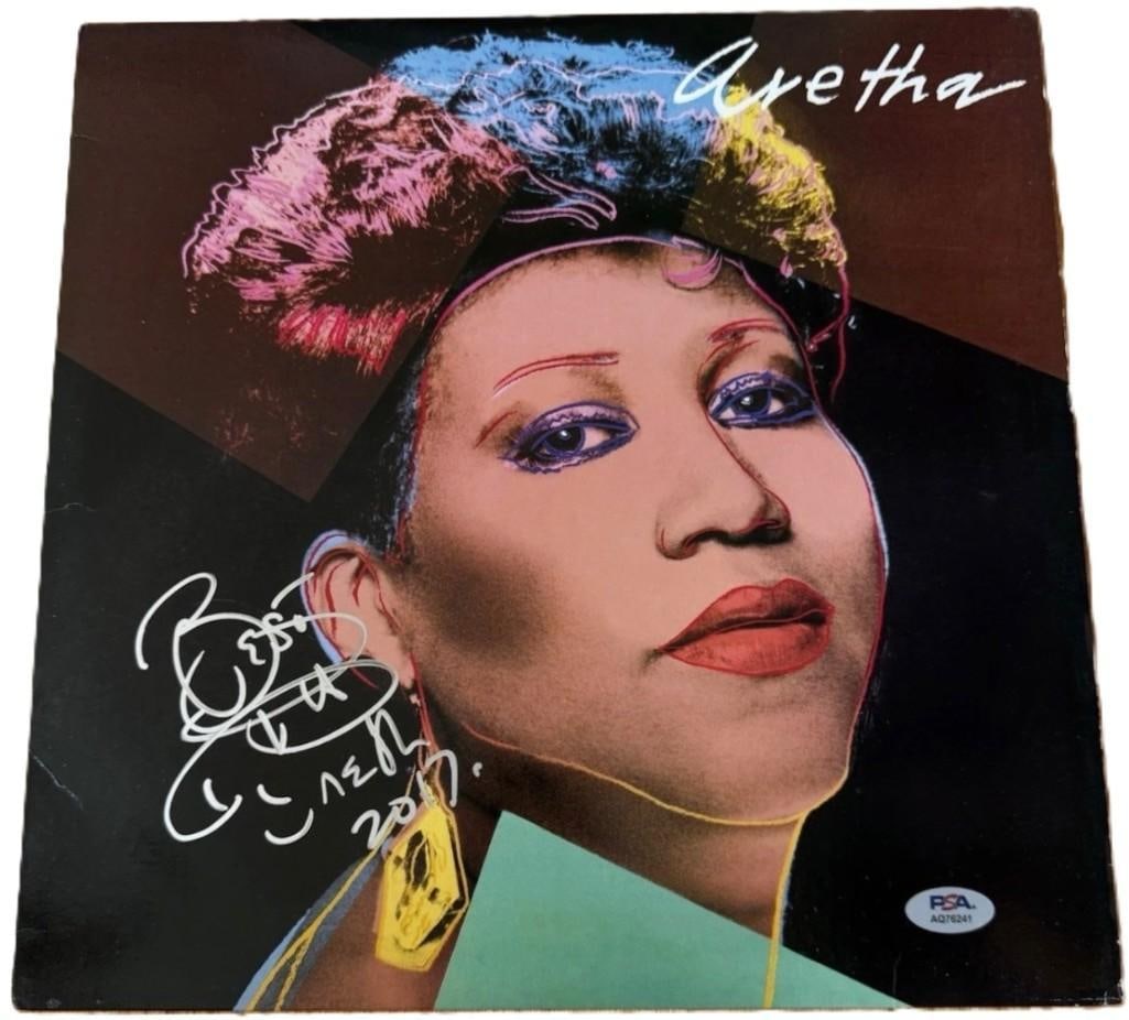 Aretha Franklin Signed "Aretha" 1986 Album (PSA/DNA Authentication): "Aretha" album signed on the cover in white paint pen by musician Aretha Franklin, who also inscribed "Best" before her signature and the date "2017" after her signature. Measuring approximately 12" x