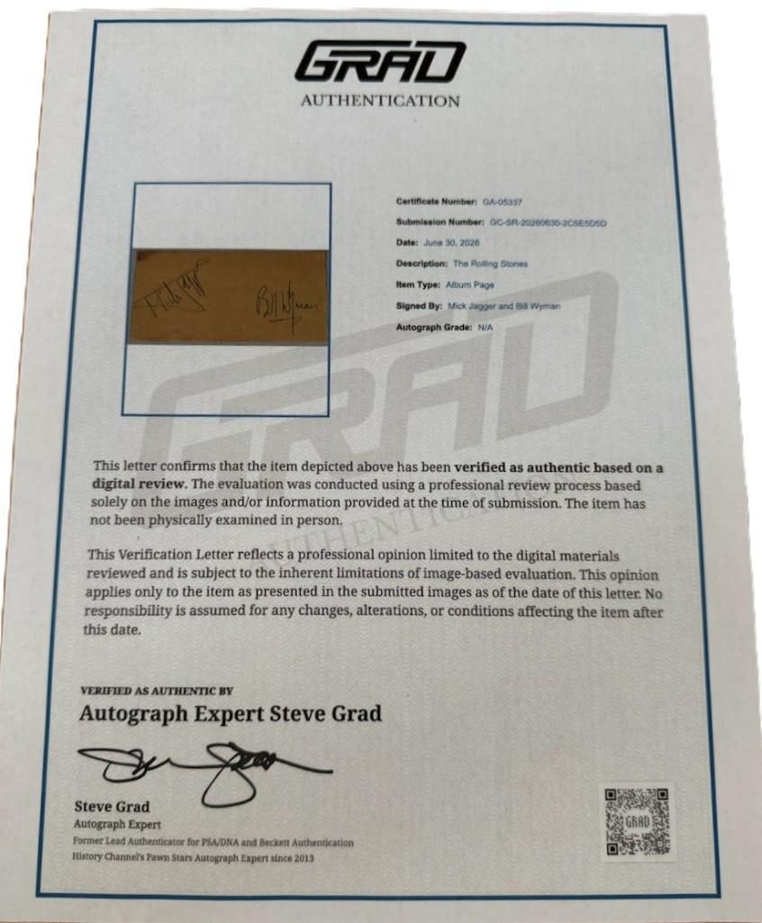 The Rolling Stones: Mick Jagger & Bill Wyman Signed Album Page (2 Sigs) (Grad) - 2
