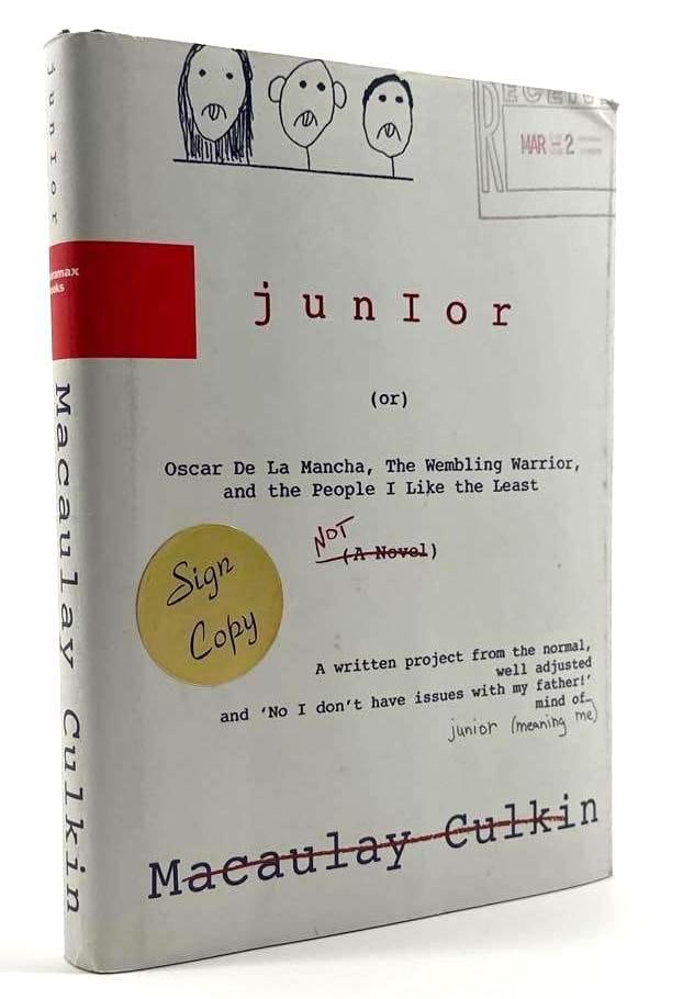 Macaulay Culkin Signed "Junior" First Edition Book (Beckett & JSA Authentication): Color hardcover 8.25" x 6.25" "Junior" first edition book signed on the inside front page in black felt tip marker by actor Macaulay Culkin. In very good condition, with some signs of scattered wear,