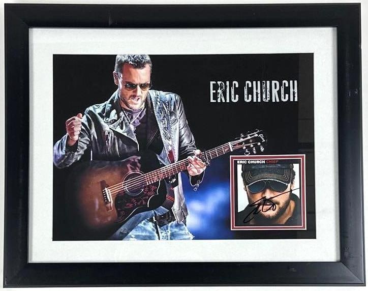 Eric Church Signed "Chief" CD Framed Display (Third Party Guaranteed): "Chief" CD framed display signed on the cover in black felt tip marker by musician Eric Church. Signed CD measures approximately 5" x 5" and is displayed in a frame measuring 19" x 24" overall. In